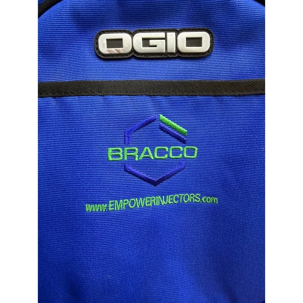 OGIO Blue Black Laptop Backpack Organizer Audio Port Bracco Embroidered Tech Bag